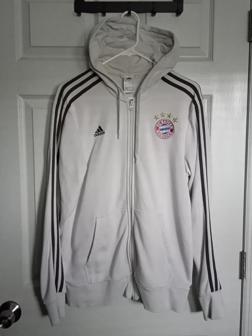 Adidas White Hoodie with Navy and Red FC Bayern Crest